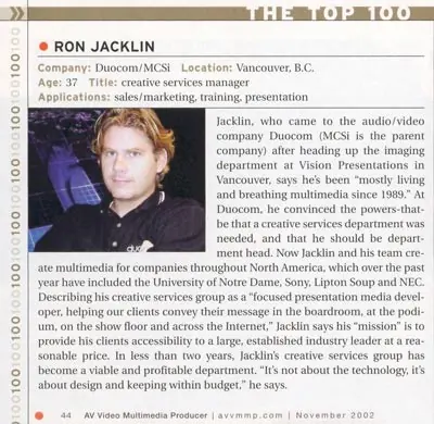 Ron Jacklin featured among the Top 100 Producers